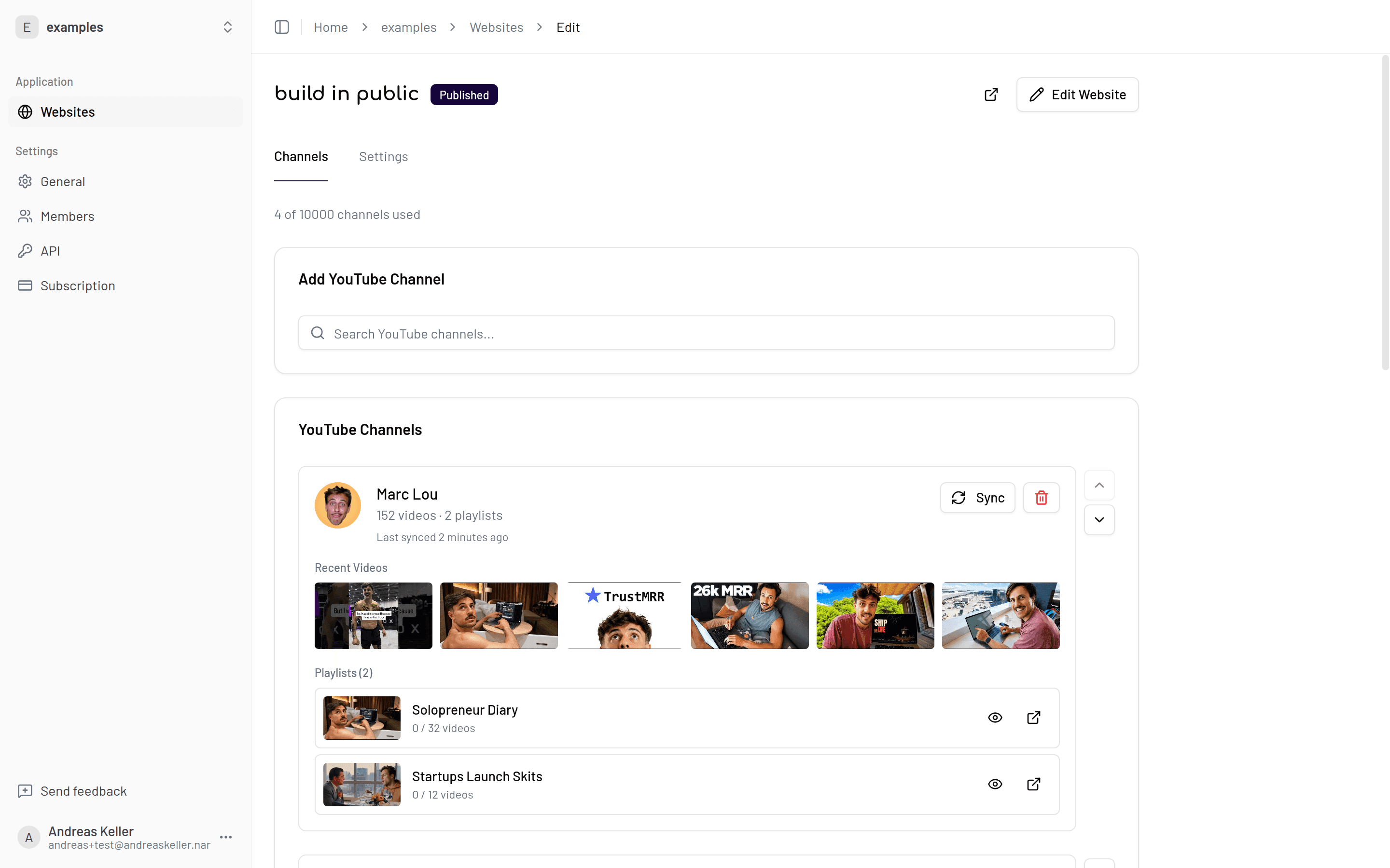 Sync Now button on a connected channel