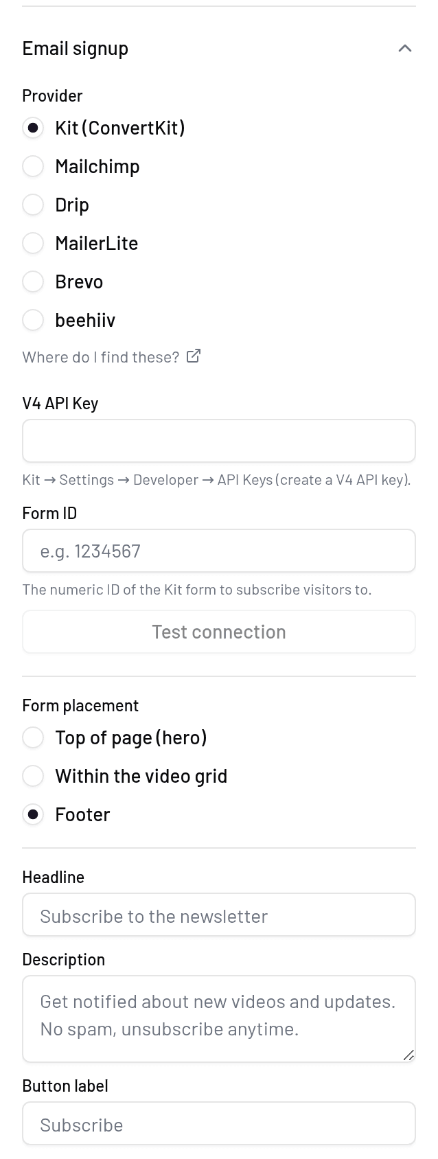 Connecting a newsletter provider