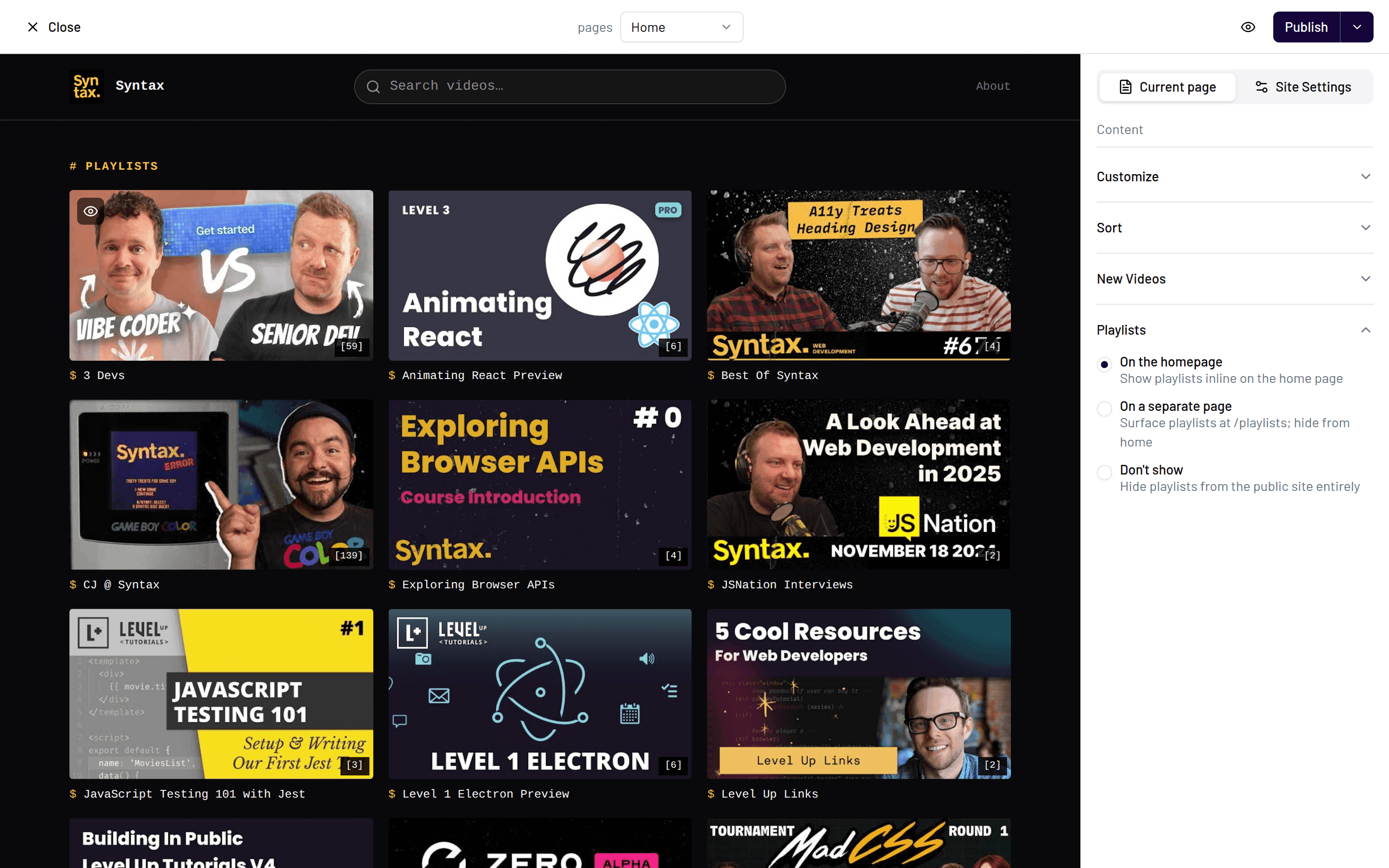 Hide and feature controls on a playlist