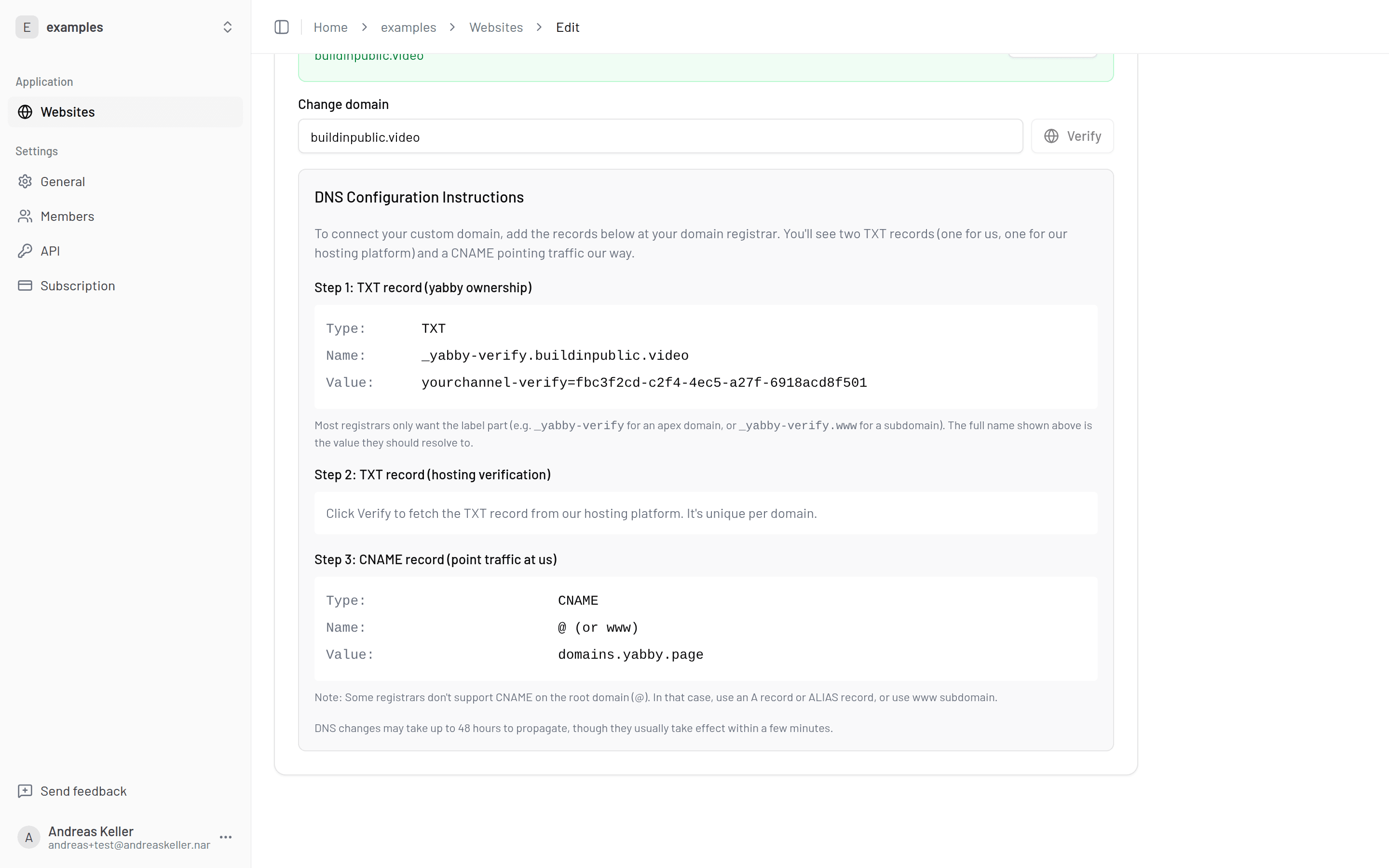 DNS records for pointing the domain