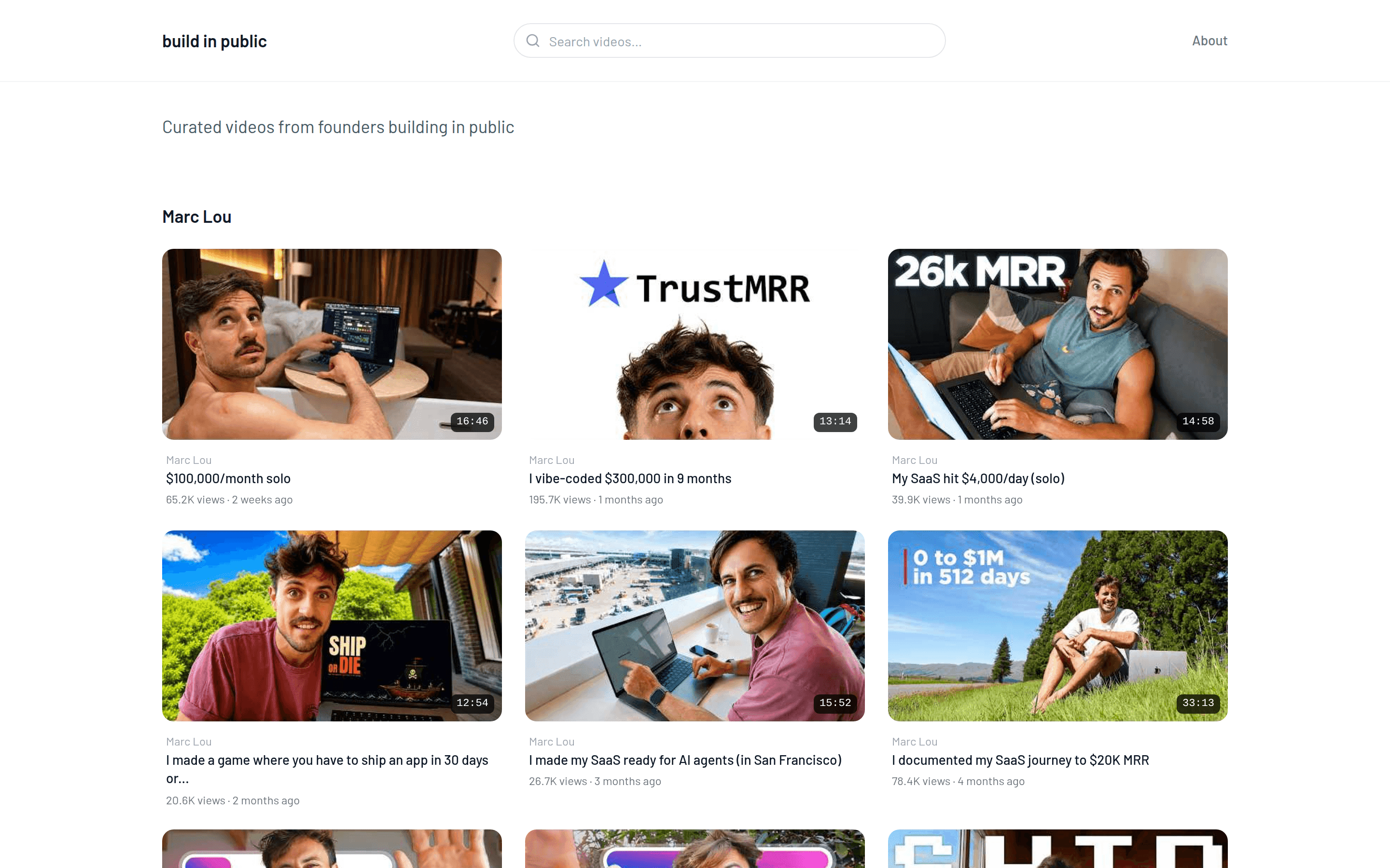 Homepage in group mode showing a separate section per channel
