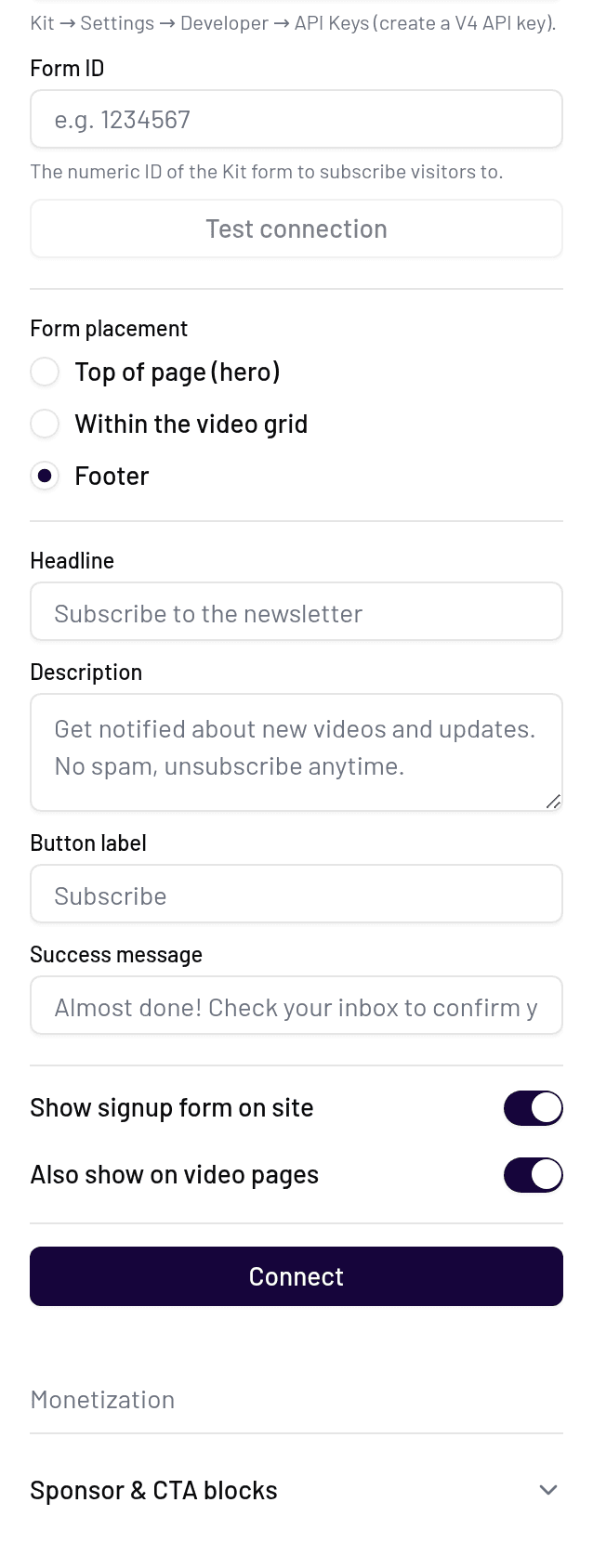 Customizing the signup form copy